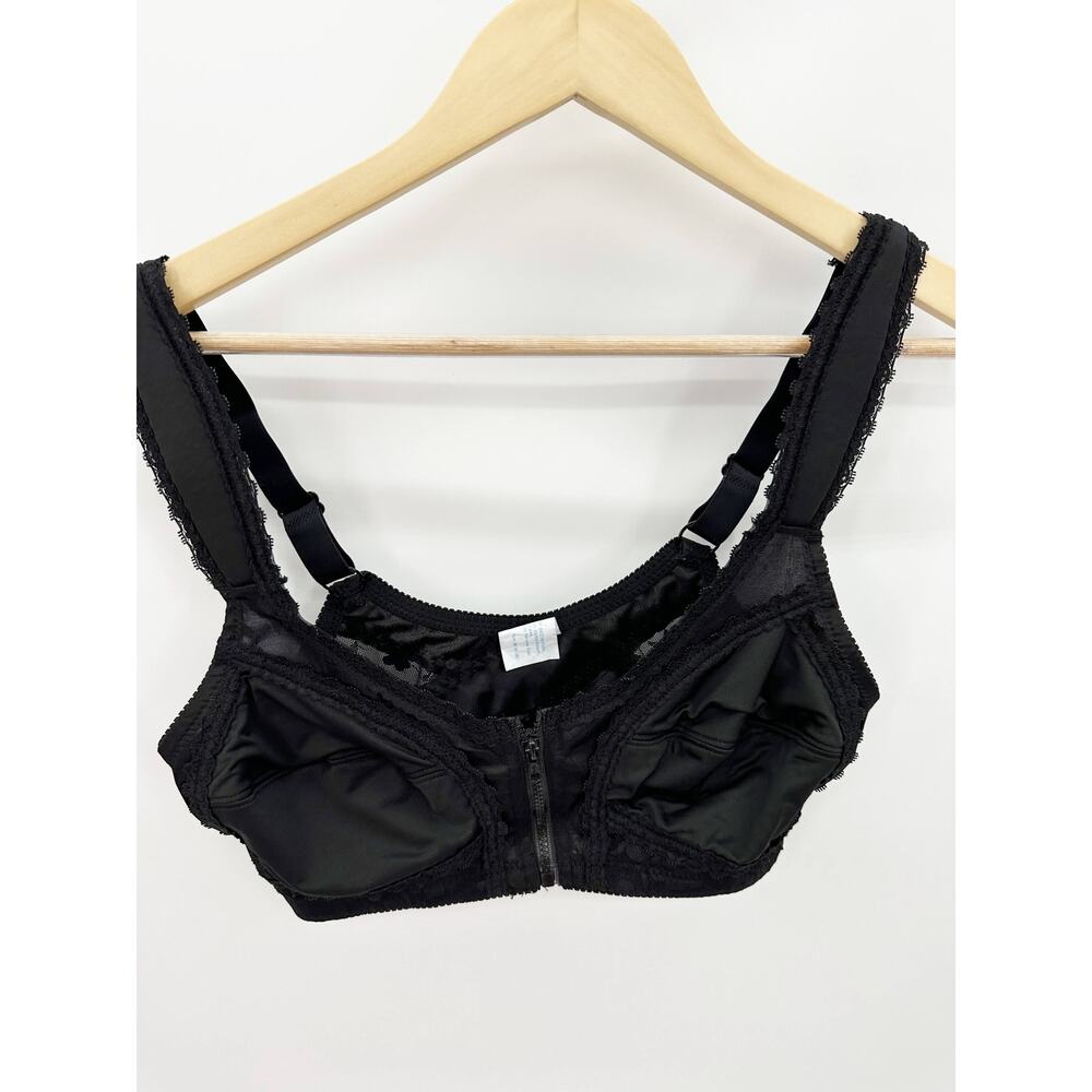 Black Mesh Inset Lace Trim Padded‎ Strap Zip Front Bra Women's Size Medium 36-38